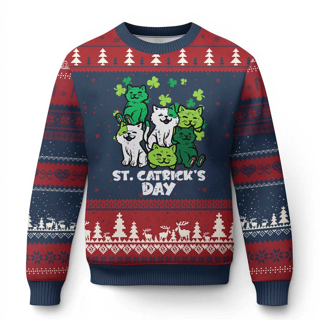 Cute St Catricks Day Ugly Christmas Sweater St Patricks Cats Saint Pattys Cat Lover TS02 Navy Red Print Your Wear