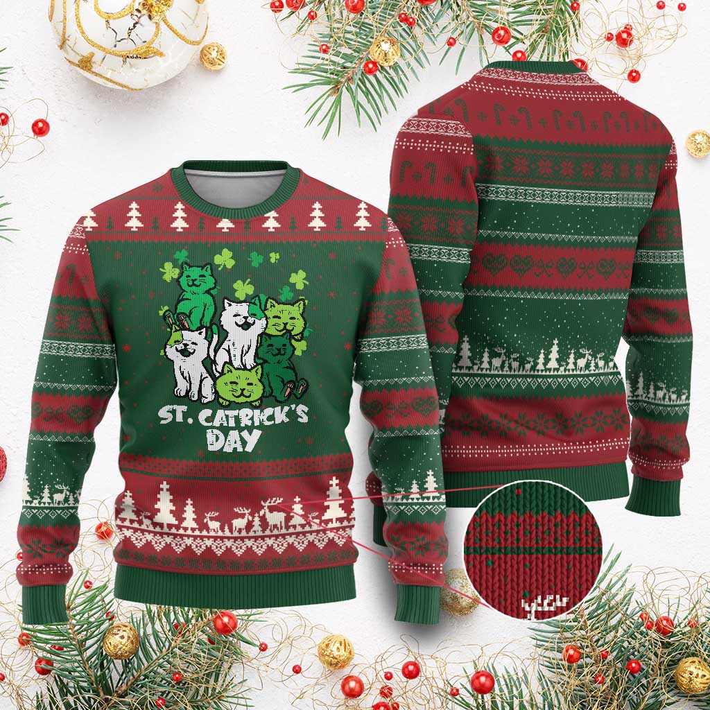 Cute St Catricks Day Ugly Christmas Sweater St Patricks Cats Saint Pattys Cat Lover TS02 Red Green Print Your Wear