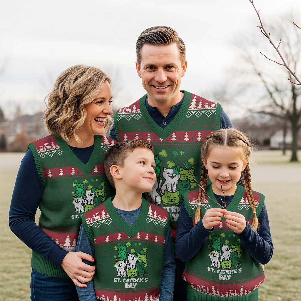 Cute St Catricks Day V-Neck Knit Sweater Vest St Patricks Cats Saint Pattys Cat Lover TS02 Red Green Print Your Wear