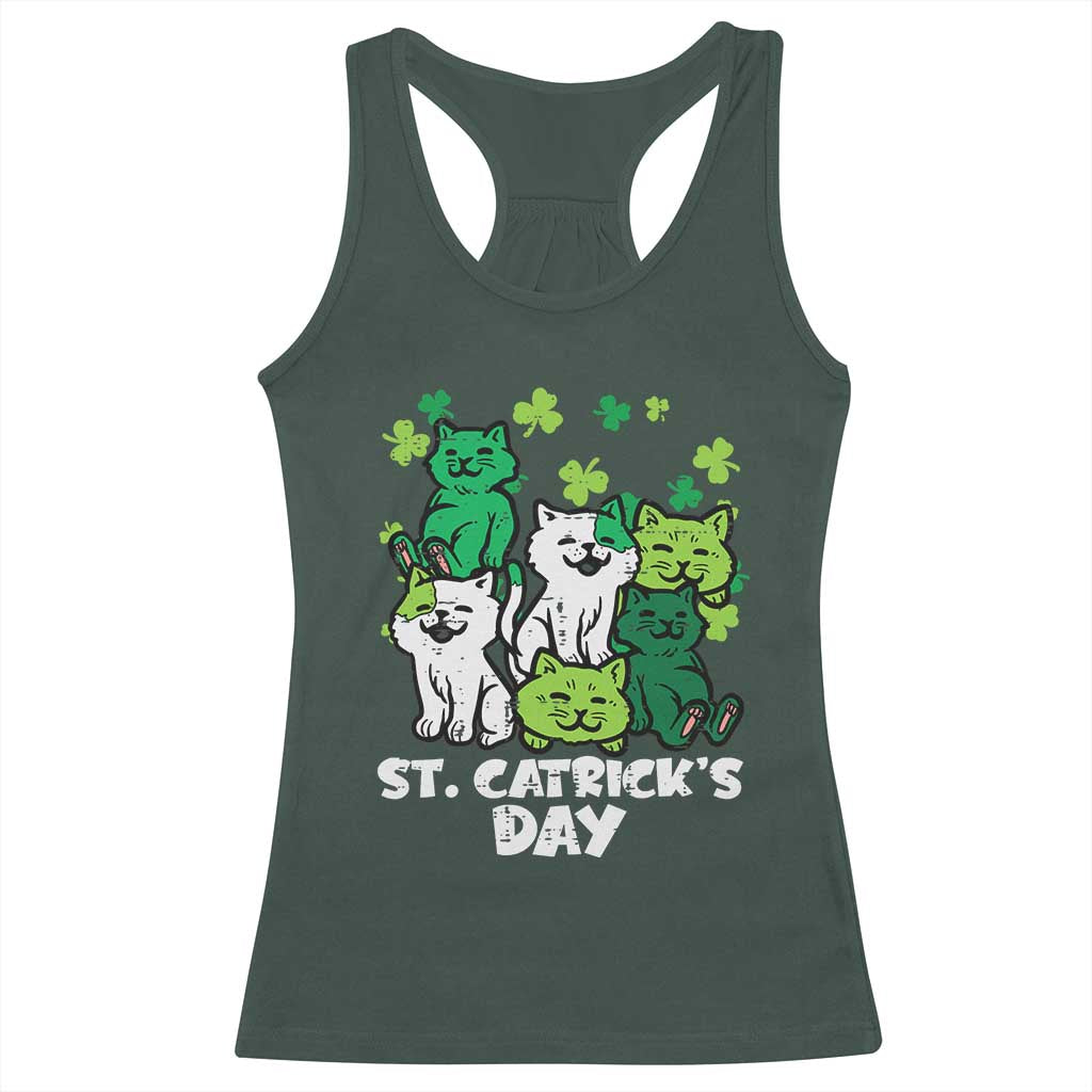 Cute St Catricks Day Racerback Tank Top St Patricks Cats Saint Pattys Cat Lover TS02 Dark Forest Green Print Your Wear