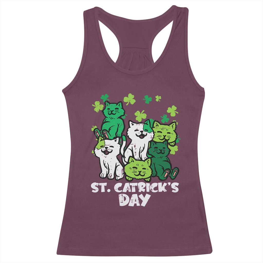 Cute St Catricks Day Racerback Tank Top St Patricks Cats Saint Pattys Cat Lover TS02 Maroon Print Your Wear