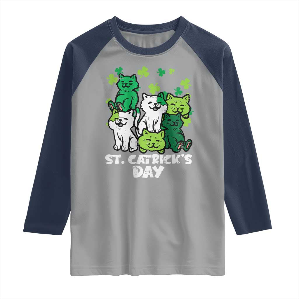 Cute St Catricks Day Raglan Shirt St Patricks Cats Saint Pattys Cat Lover TS02 Sport Gray Navy Print Your Wear