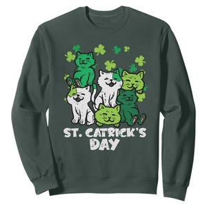 Cute St Catricks Day Sweatshirt St Patricks Cats Saint Pattys Cat Lover TS02 Dark Forest Green Print Your Wear