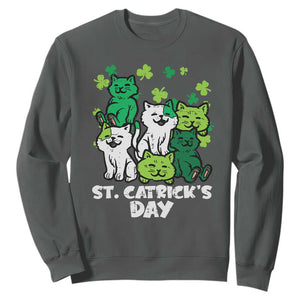 Cute St Catricks Day Sweatshirt St Patricks Cats Saint Pattys Cat Lover TS02 Dark Heather Print Your Wear