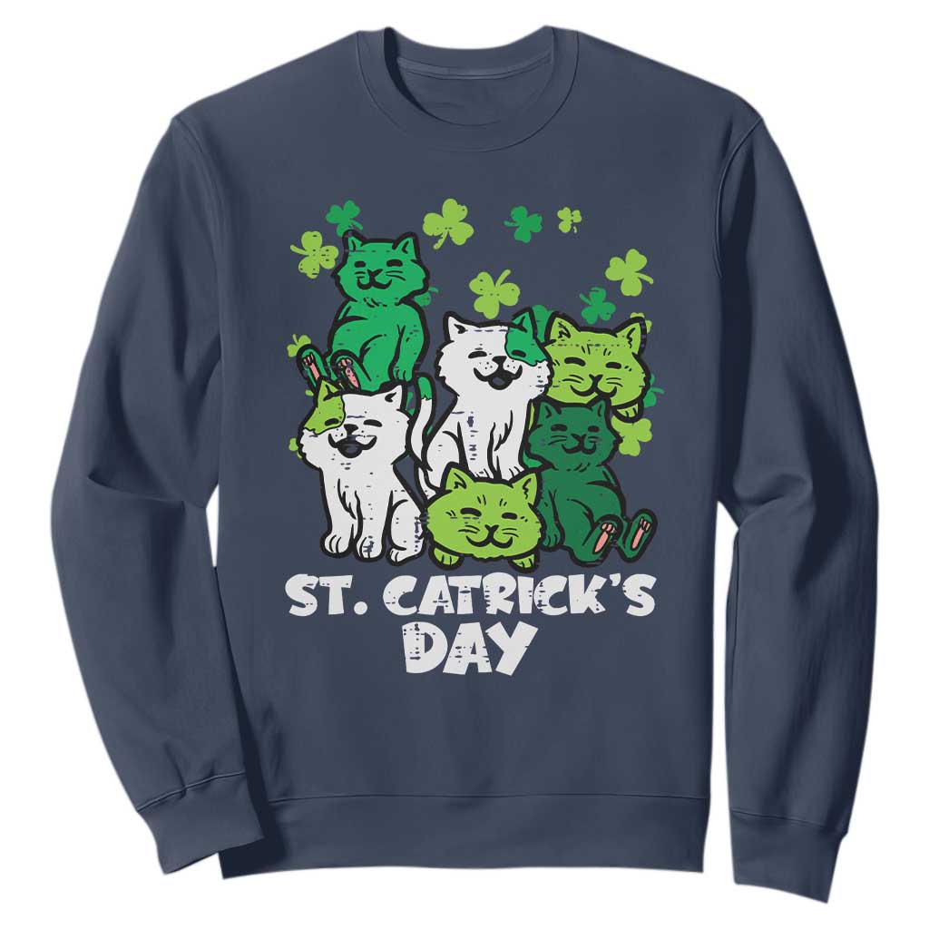 Cute St Catricks Day Sweatshirt St Patricks Cats Saint Pattys Cat Lover TS02 Navy Print Your Wear