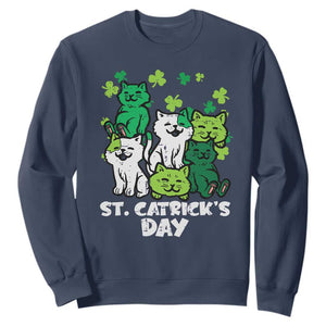 Cute St Catricks Day Sweatshirt St Patricks Cats Saint Pattys Cat Lover TS02 Navy Print Your Wear