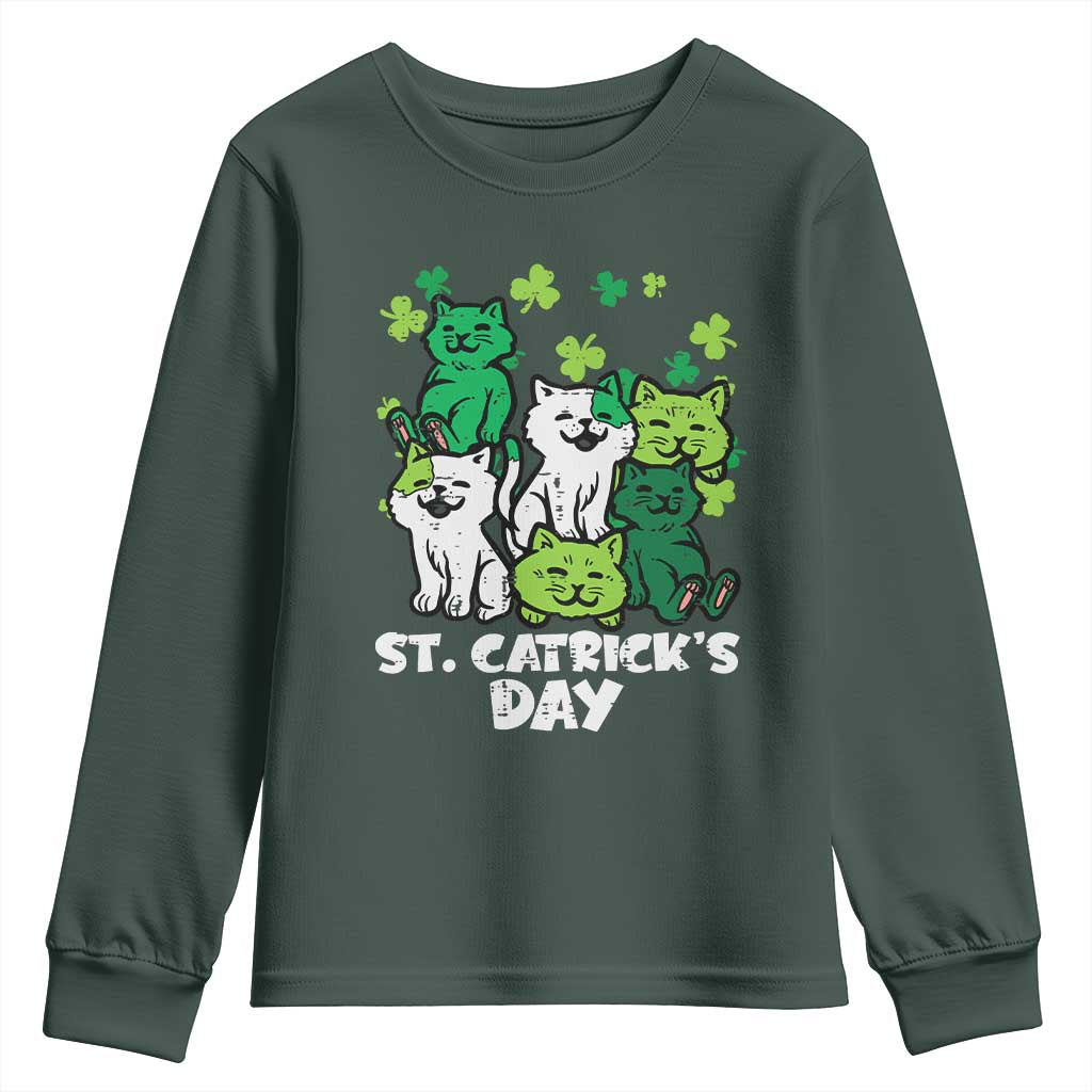 Cute St Catricks Day Youth Sweatshirt St Patricks Cats Saint Pattys Cat Lover TS02 Dark Forest Green Print Your Wear