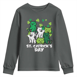 Cute St Catricks Day Youth Sweatshirt St Patricks Cats Saint Pattys Cat Lover TS02 Dark Heather Print Your Wear