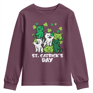 Cute St Catricks Day Youth Sweatshirt St Patricks Cats Saint Pattys Cat Lover TS02 Maroon Print Your Wear