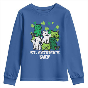 Cute St Catricks Day Youth Sweatshirt St Patricks Cats Saint Pattys Cat Lover TS02 Royal Blue Print Your Wear