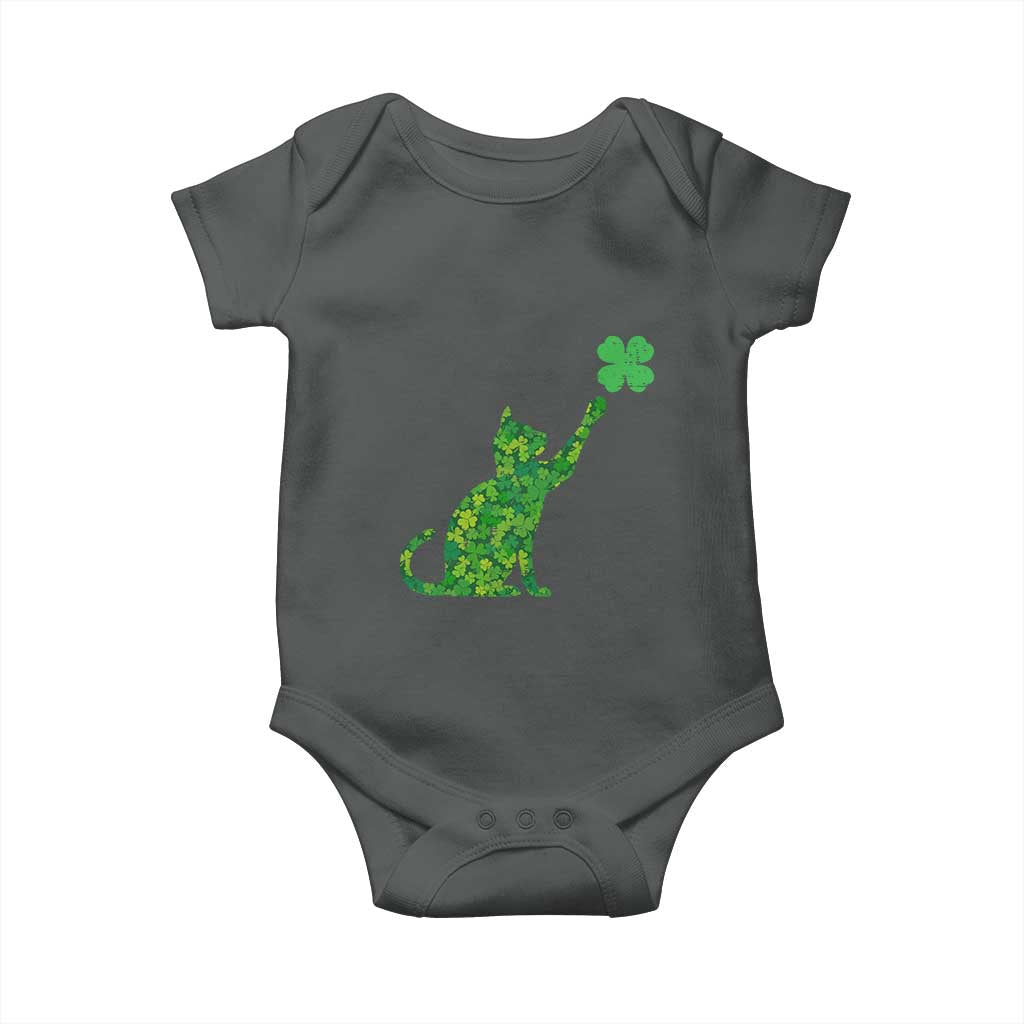 St Patricks Day Shamrock Cat Baby Onesie Saint Pattys Cats Lover TS02 Dark Heather Print Your Wear