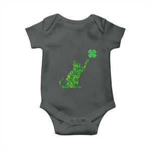 St Patricks Day Shamrock Cat Baby Onesie Saint Pattys Cats Lover TS02 Dark Heather Print Your Wear