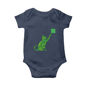 St Patricks Day Shamrock Cat Baby Onesie Saint Pattys Cats Lover TS02 Navy Print Your Wear