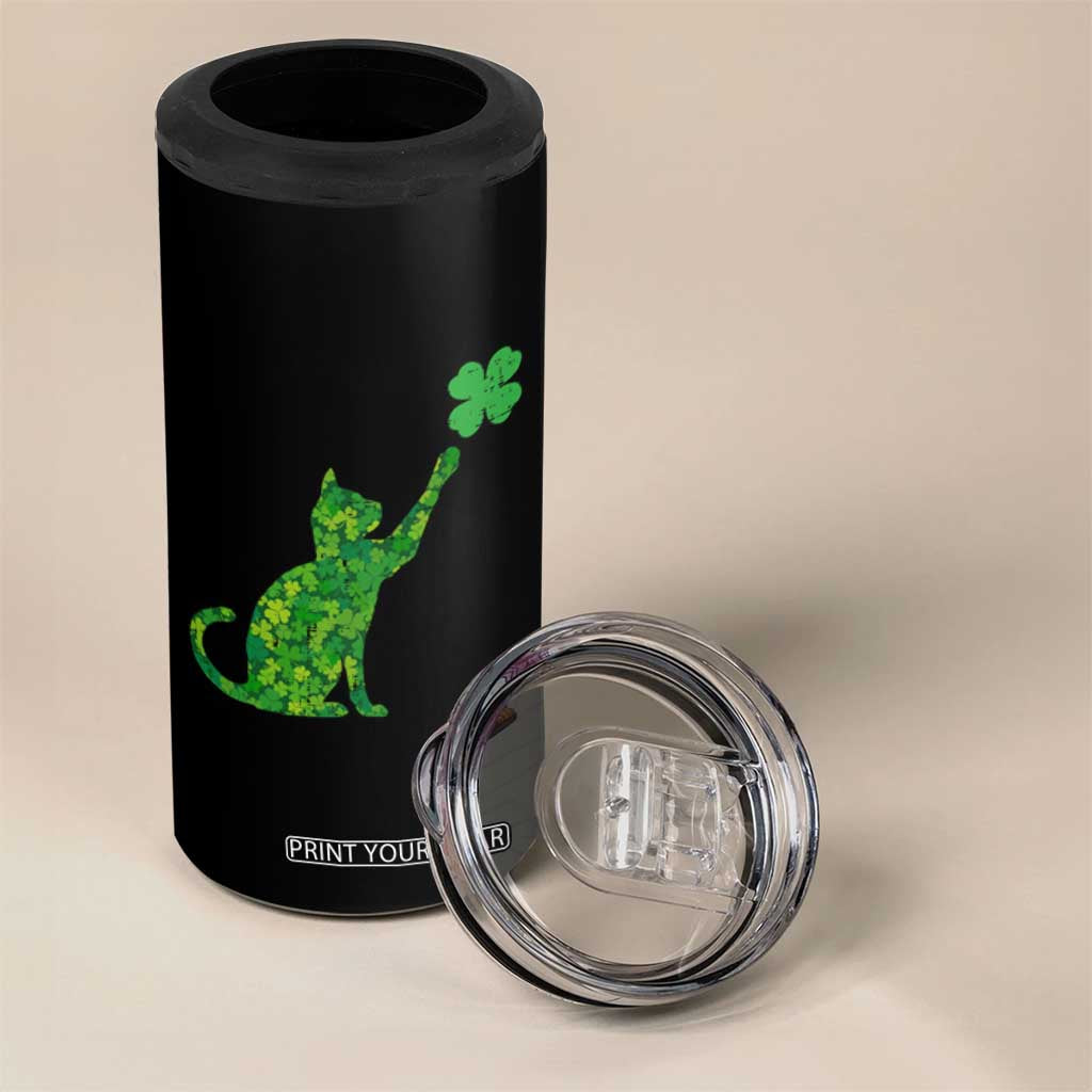St Patricks Day Shamrock Cat 4 in 1 Can Cooler Tumbler Saint Pattys Cats Lover TS02 Print Your Wear