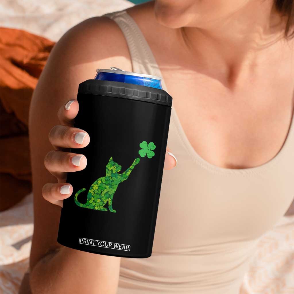 St Patricks Day Shamrock Cat 4 in 1 Can Cooler Tumbler Saint Pattys Cats Lover TS02 Print Your Wear