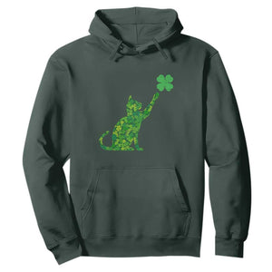 St Patricks Day Shamrock Cat Hoodie Saint Pattys Cats Lover TS02 Dark Forest Green Print Your Wear