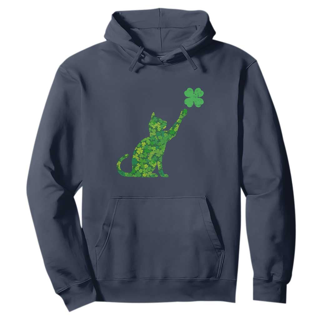 St Patricks Day Shamrock Cat Hoodie Saint Pattys Cats Lover TS02 Navy Print Your Wear
