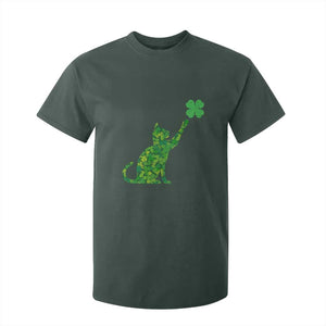 St Patricks Day Shamrock Cat T Shirt For Kid Saint Pattys Cats Lover TS02 Dark Forest Green Print Your Wear