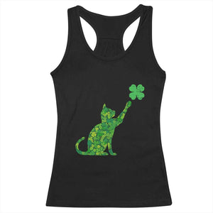 St Patricks Day Shamrock Cat Racerback Tank Top Saint Pattys Cats Lover TS02 Black Print Your Wear