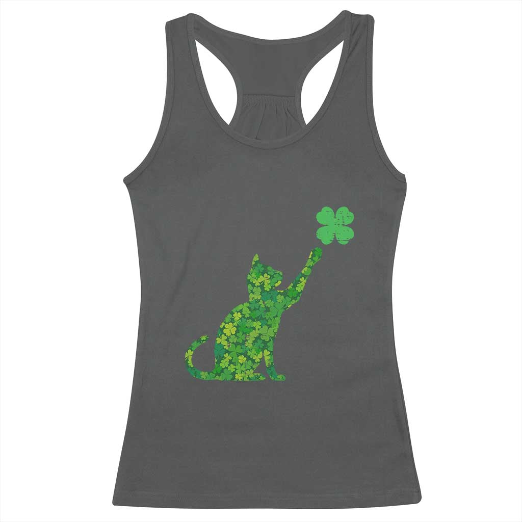 St Patricks Day Shamrock Cat Racerback Tank Top Saint Pattys Cats Lover TS02 Dark Heather Print Your Wear
