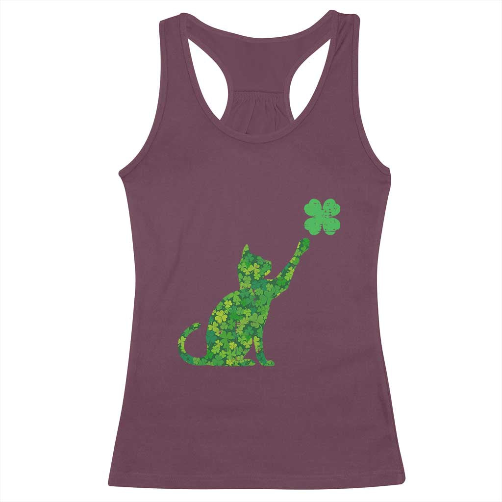 St Patricks Day Shamrock Cat Racerback Tank Top Saint Pattys Cats Lover TS02 Maroon Print Your Wear