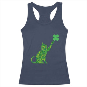St Patricks Day Shamrock Cat Racerback Tank Top Saint Pattys Cats Lover TS02 Navy Print Your Wear