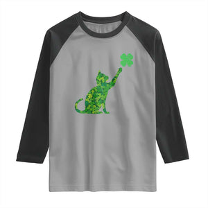 St Patricks Day Shamrock Cat Raglan Shirt Saint Pattys Cats Lover TS02 Sport Gray Black Print Your Wear