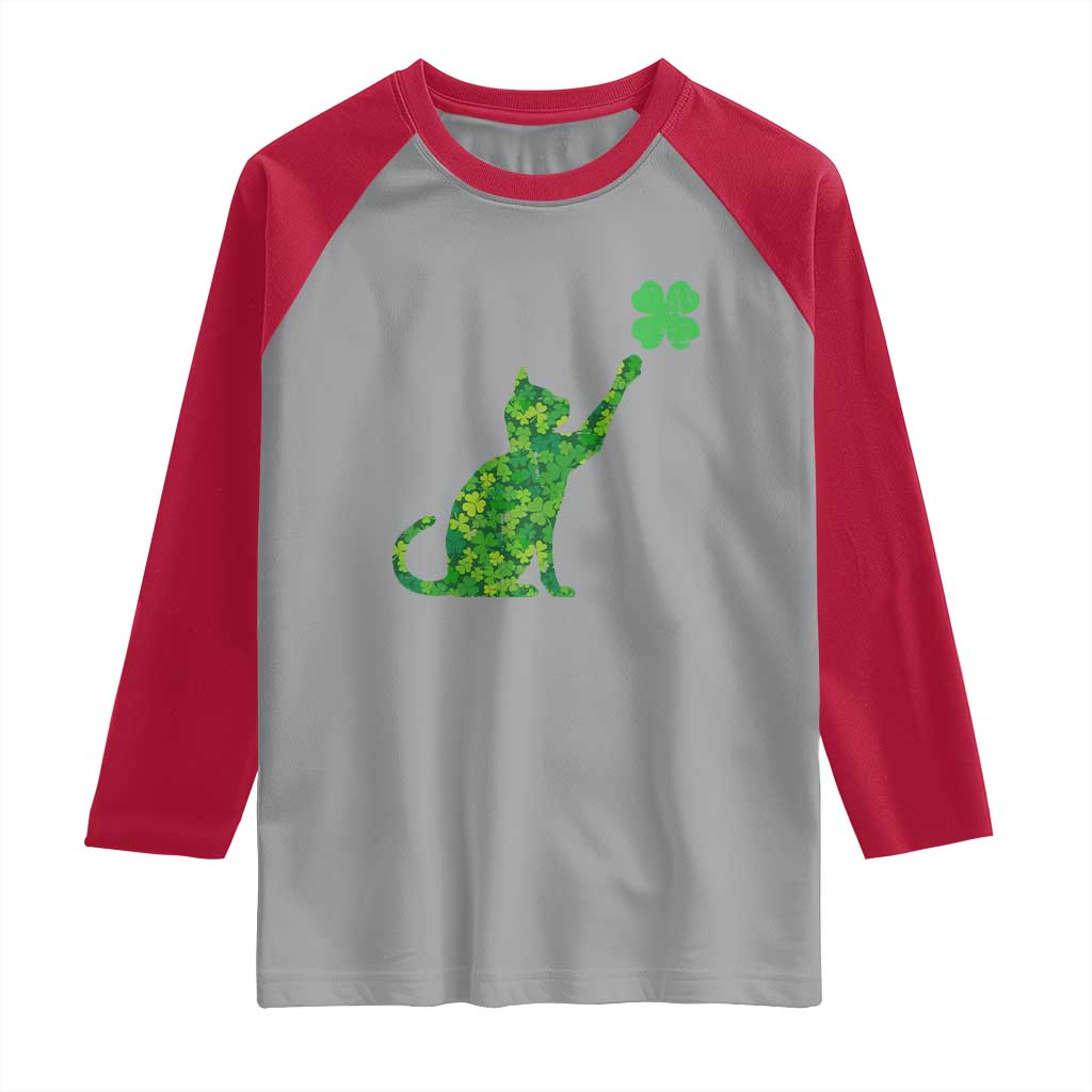St Patricks Day Shamrock Cat Raglan Shirt Saint Pattys Cats Lover TS02 Sport Gray Red Print Your Wear