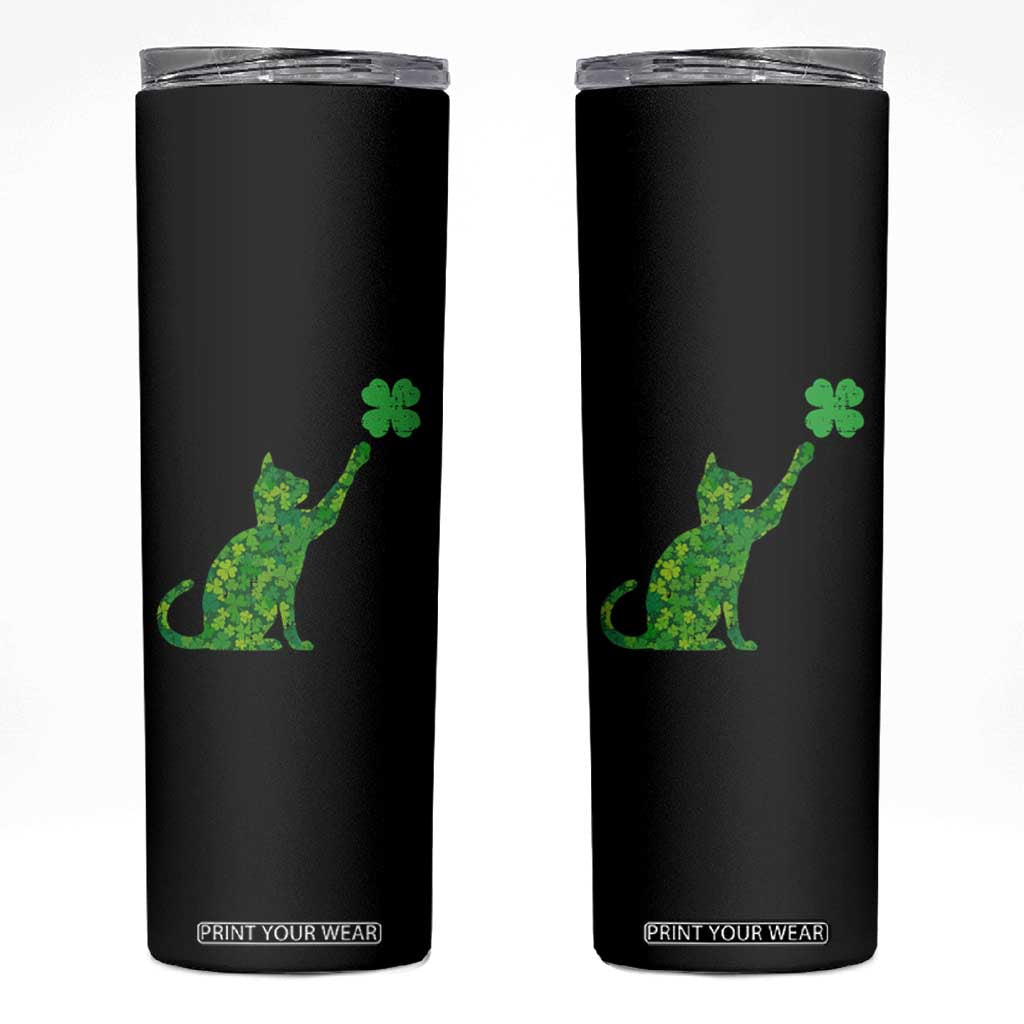 St Patricks Day Shamrock Cat Skinny Tumbler Saint Pattys Cats Lover TS02 Black Print Your Wear