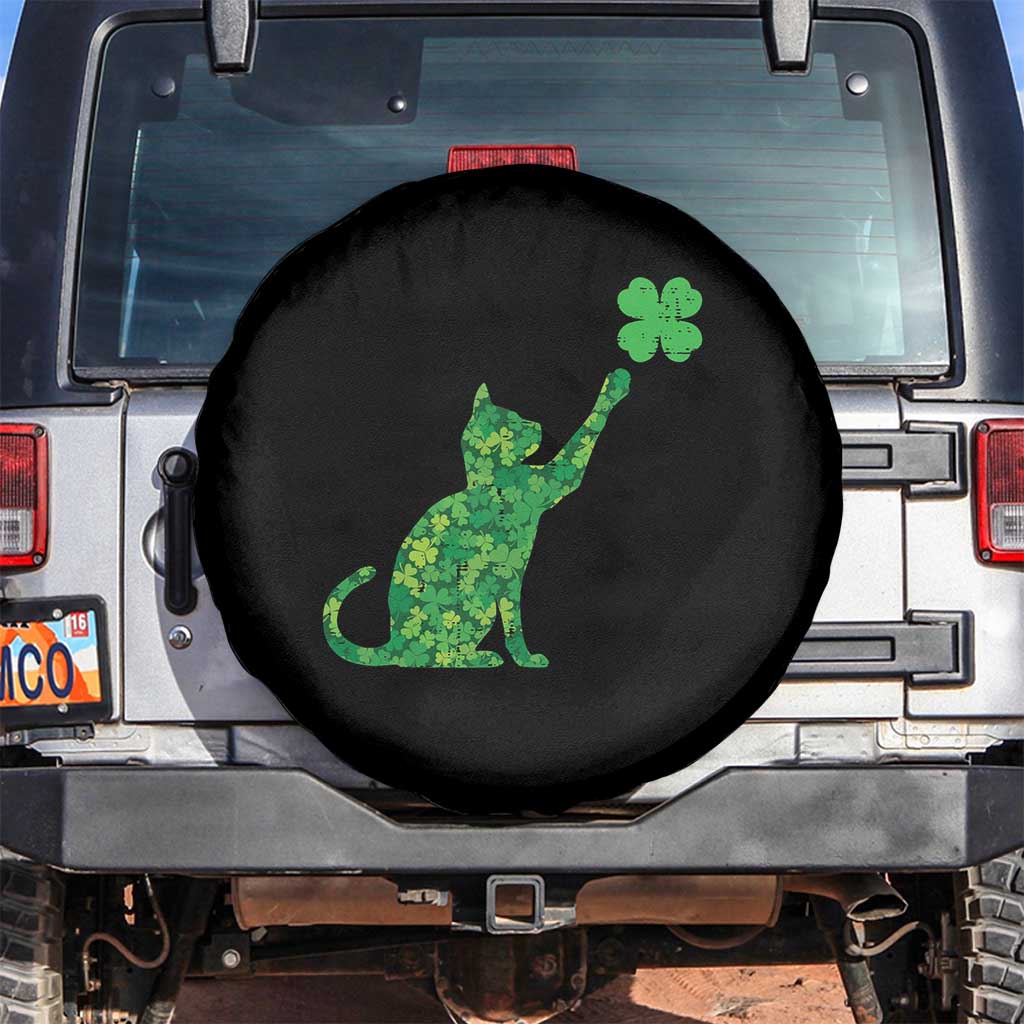 St Patricks Day Shamrock Cat Spare Tire Cover Saint Pattys Cats Lover TS02 No hole Black Print Your Wear