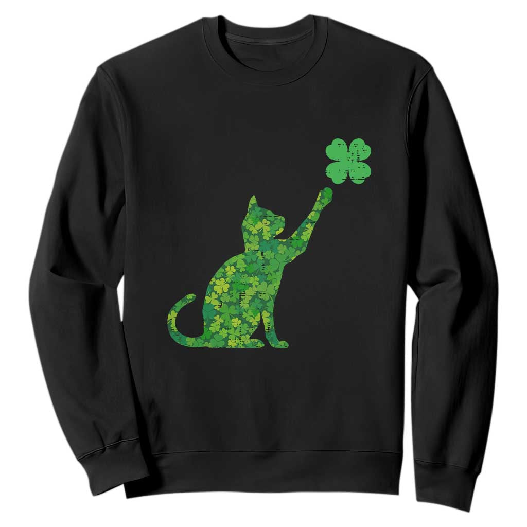 St Patricks Day Shamrock Cat Sweatshirt Saint Pattys Cats Lover TS02 Black Print Your Wear