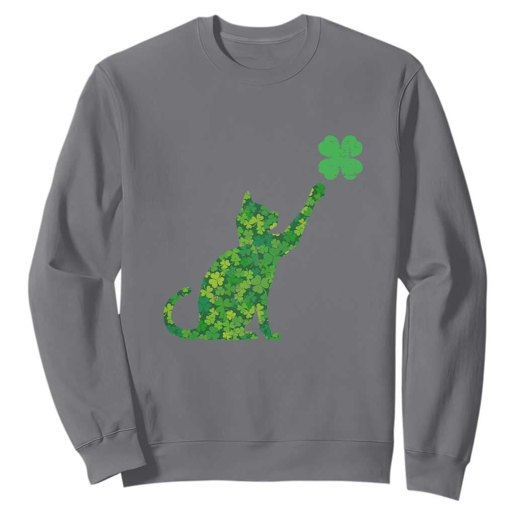 St Patricks Day Shamrock Cat Sweatshirt Saint Pattys Cats Lover TS02 Charcoal Print Your Wear