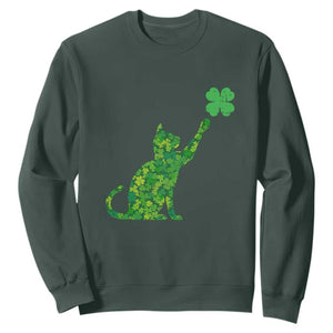 St Patricks Day Shamrock Cat Sweatshirt Saint Pattys Cats Lover TS02 Dark Forest Green Print Your Wear