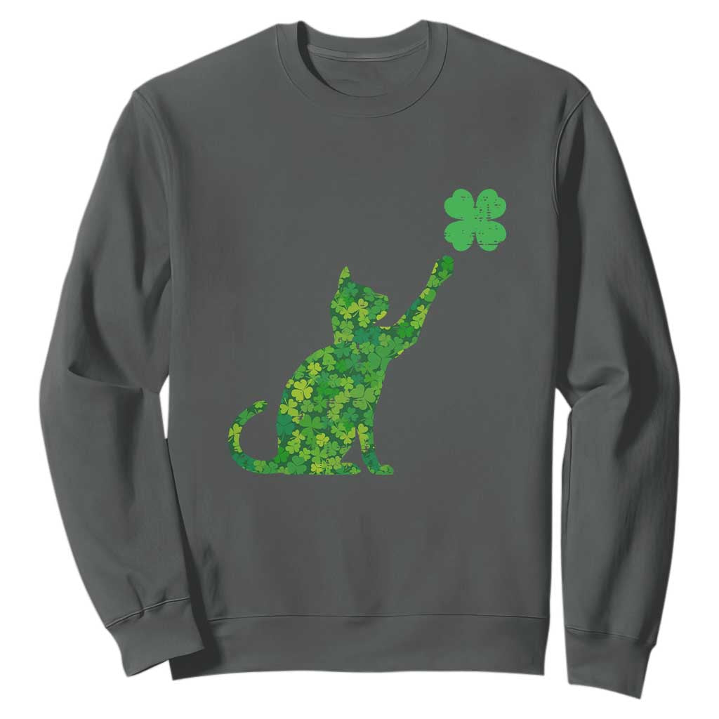 St Patricks Day Shamrock Cat Sweatshirt Saint Pattys Cats Lover TS02 Dark Heather Print Your Wear