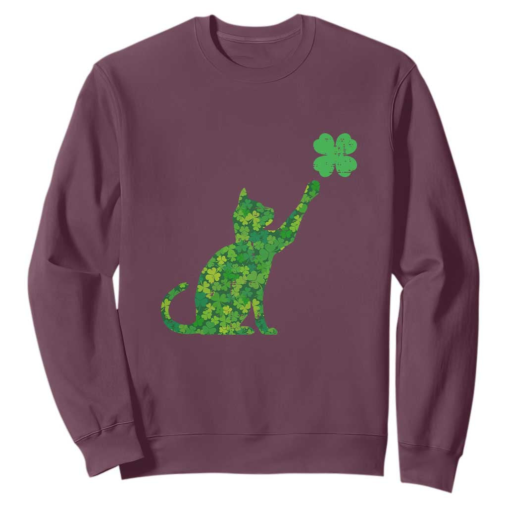 St Patricks Day Shamrock Cat Sweatshirt Saint Pattys Cats Lover TS02 Maroon Print Your Wear