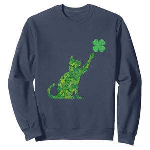 St Patricks Day Shamrock Cat Sweatshirt Saint Pattys Cats Lover TS02 Navy Print Your Wear