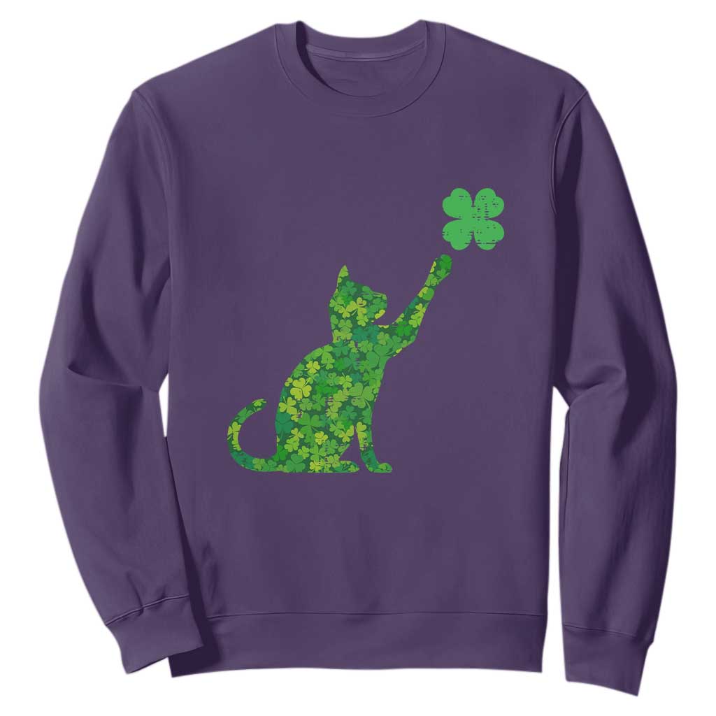 St Patricks Day Shamrock Cat Sweatshirt Saint Pattys Cats Lover TS02 Purple Print Your Wear