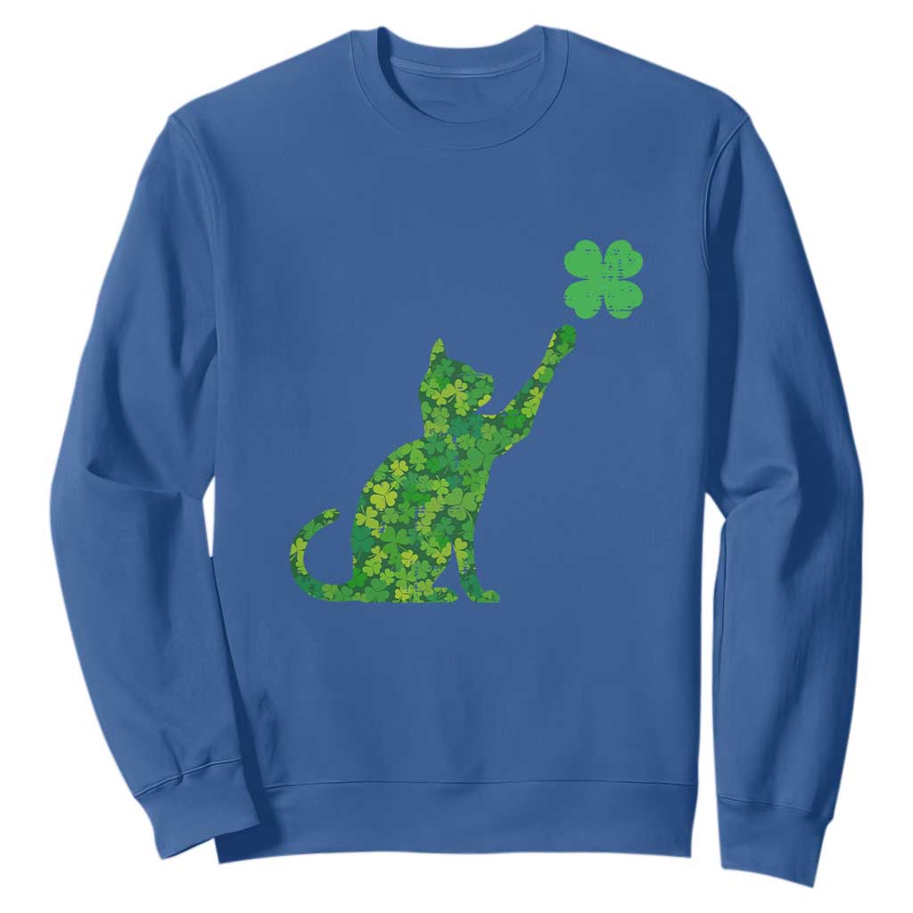 St Patricks Day Shamrock Cat Sweatshirt Saint Pattys Cats Lover TS02 Royal Blue Print Your Wear