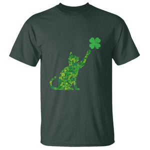 St Patricks Day Shamrock Cat T Shirt Saint Pattys Cats Lover TS02 Dark Forest Green Print Your Wear