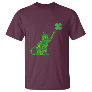 St Patricks Day Shamrock Cat T Shirt Saint Pattys Cats Lover TS02 Maroon Print Your Wear