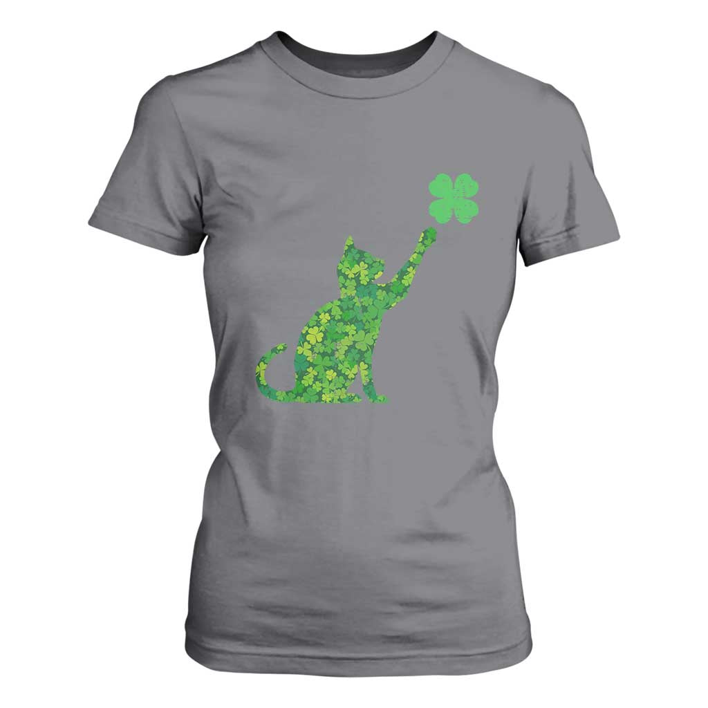 St Patricks Day Shamrock Cat T Shirt For Women Saint Pattys Cats Lover TS02 Charcoal Print Your Wear