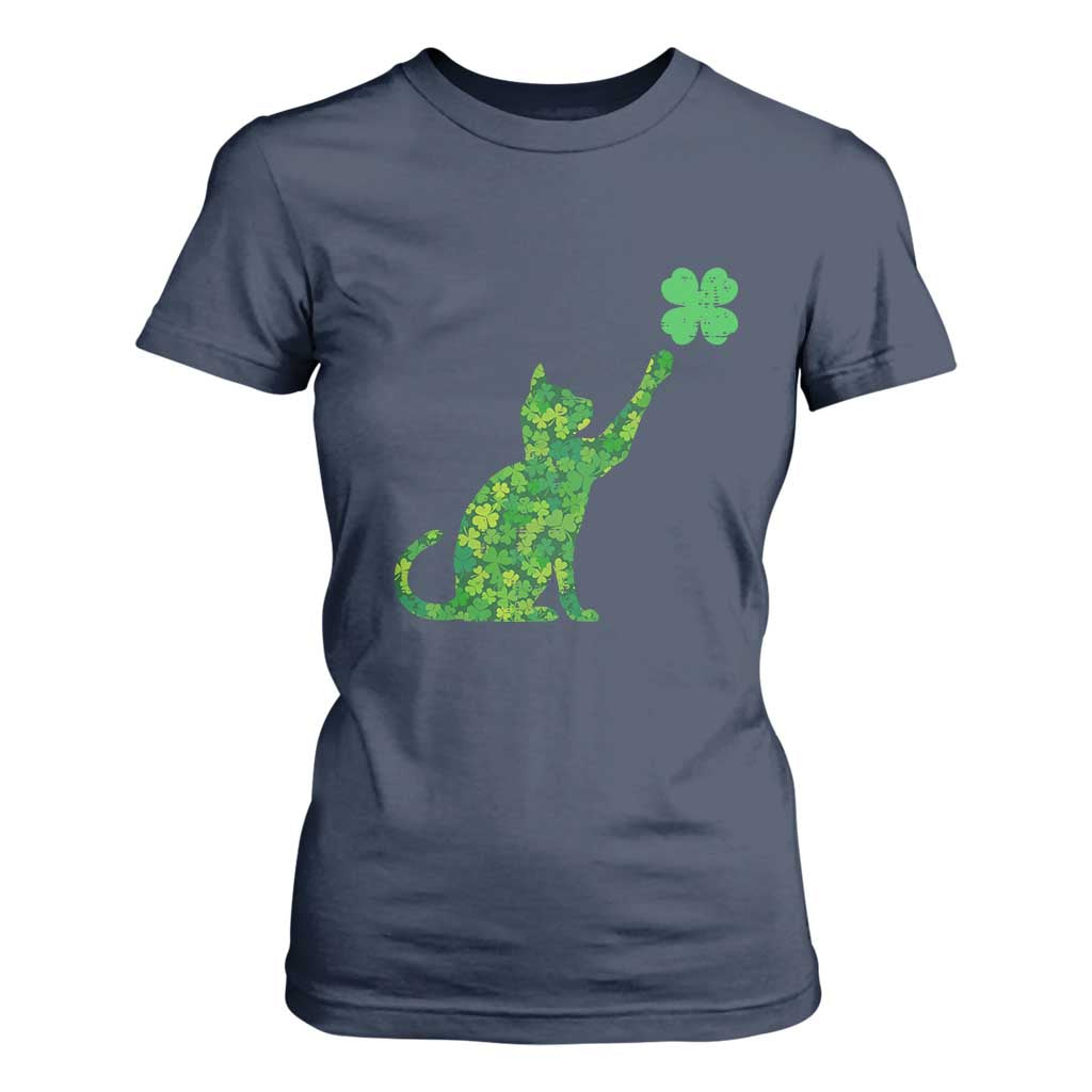 St Patricks Day Shamrock Cat T Shirt For Women Saint Pattys Cats Lover TS02 Navy Print Your Wear