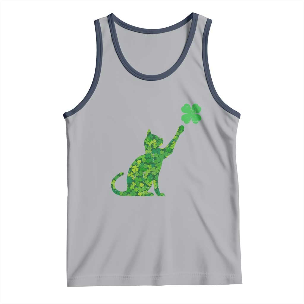 St Patricks Day Shamrock Cat Tank Top Saint Pattys Cats Lover TS02 Athletic Heather Navy Print Your Wear