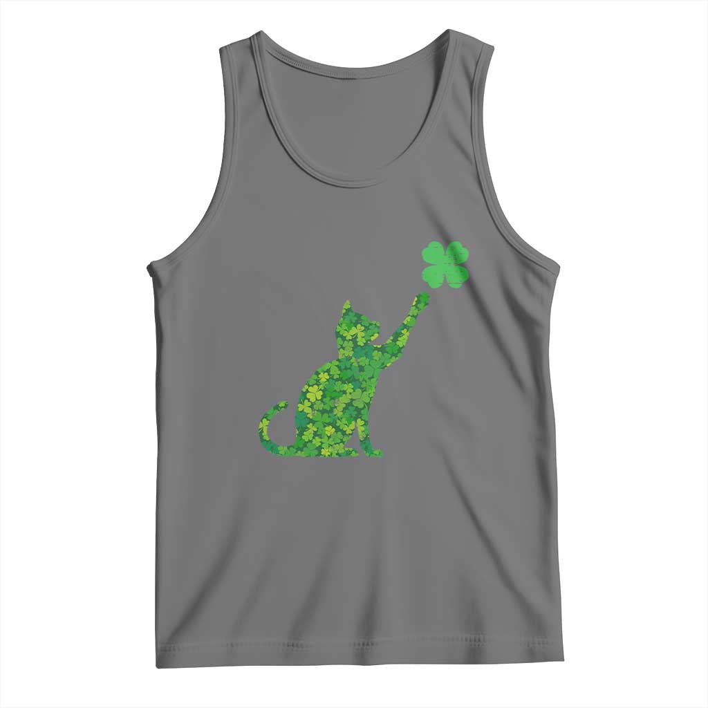 St Patricks Day Shamrock Cat Tank Top Saint Pattys Cats Lover TS02 Black Heather Print Your Wear