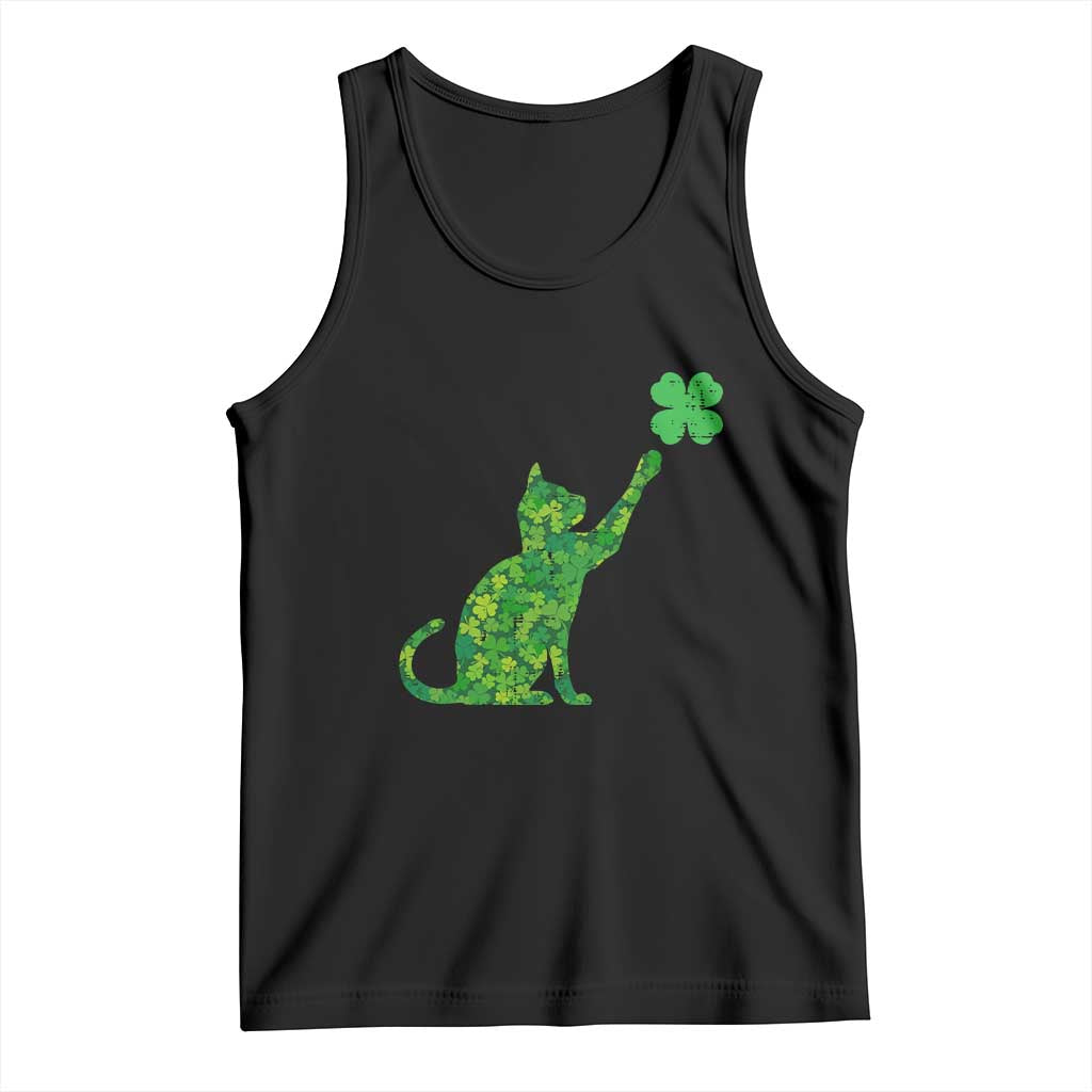 St Patricks Day Shamrock Cat Tank Top Saint Pattys Cats Lover TS02 Black Print Your Wear