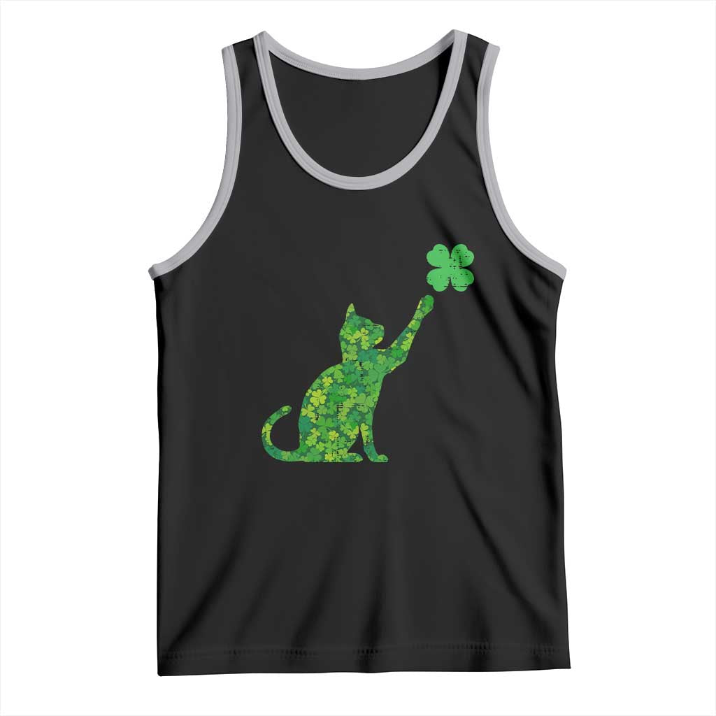 St Patricks Day Shamrock Cat Tank Top Saint Pattys Cats Lover TS02 Black Athletic Heather Print Your Wear