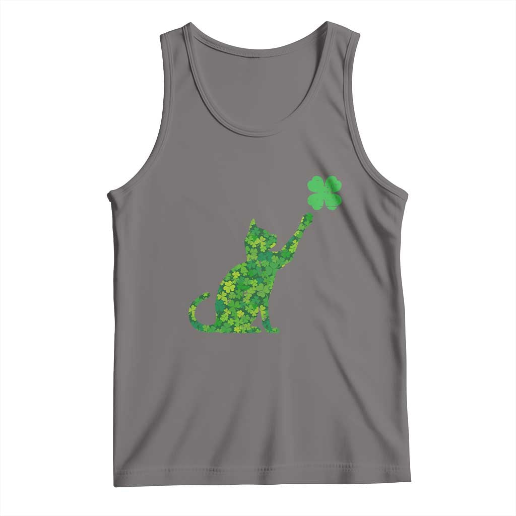 St Patricks Day Shamrock Cat Tank Top Saint Pattys Cats Lover TS02 Deep Heather Print Your Wear