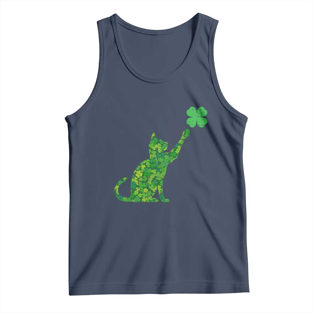 St Patricks Day Shamrock Cat Tank Top Saint Pattys Cats Lover TS02 Navy Print Your Wear
