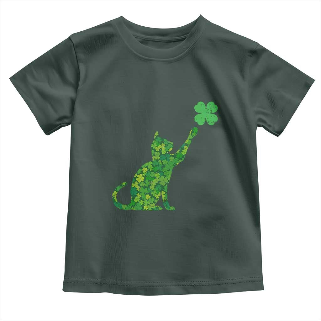 St Patricks Day Shamrock Cat Toddler T Shirt Saint Pattys Cats Lover TS02 Dark Forest Green Print Your Wear