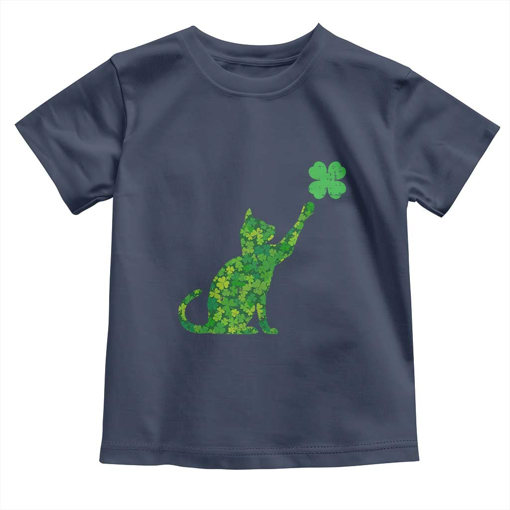 St Patricks Day Shamrock Cat Toddler T Shirt Saint Pattys Cats Lover TS02 Navy Print Your Wear